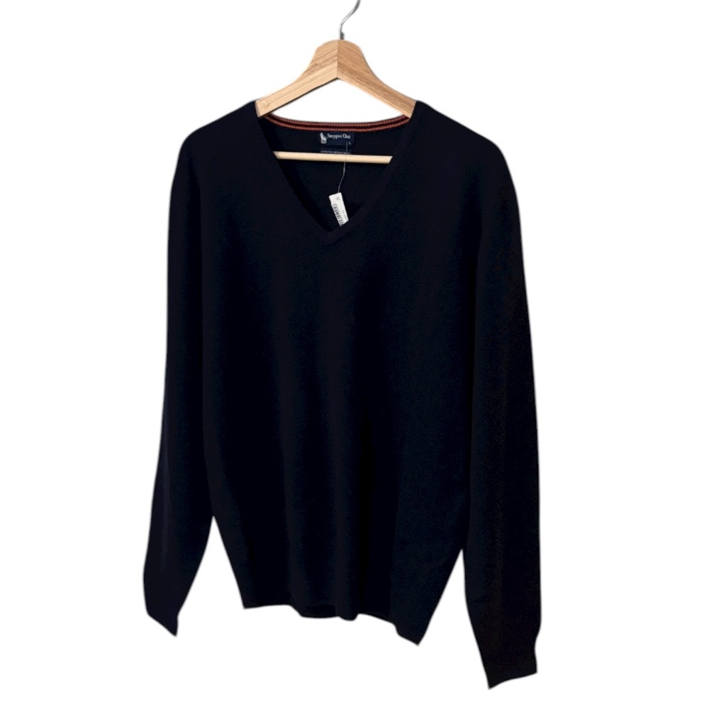 Steppin' Out Dark Navy Blue Merino Wool V-Neck Sweater Size Large